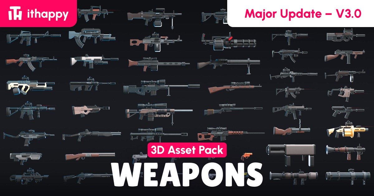 Weapons - Low Poly 3D Models Pack | 3D Guns